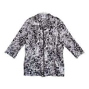 CHICO'S Weekends 2 Women 12 14 Jacket Full Zip Brown Animal Print 3/4 Sleeve 40"